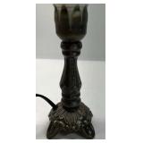 Vintage Hand Painted Glass Floral Table Lamp Metal Base Accent Lighting