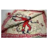 Vintage Black Americana Kitchen Towel Folk Art Red Figure Cotton Cloth