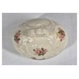 Floral Porcelain Trinket Box Footed Jewelry Dish Pink Rose Lidded Vanity Box