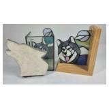 Stained Glass Wolf Art Panel Lot of Decor Suncatcher Frame