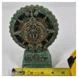 Aztec Mayan Calendar Stone Sculpture Green Patina Decorative Statue