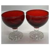 Ruby Red Glass Creamer Sugar Bowl Pedestal Cups Set Vintage Style