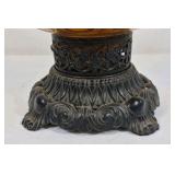 Vintage Amber Glass Table Lamp Embossed Pattern Black Base Mid Century Style