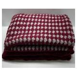 Handmade Crochet Afghan Throw Blanket Red White Pattern Scalloped Edge