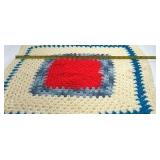 Handmade Crochet Doily Red Blue Cream Granny Square Pattern