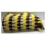 Handmade Crochet Afghan Throw Blanket Yellow Brown Cream Striped Fringe