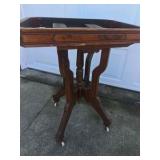 Vintage Wood Plant Stand Table Carved Pedestal Square Top Base
