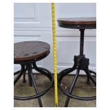 Vintage Industrial Adjustable Stool Cast Iron Base Wood Seat Drafting Stool