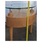 Pair Modern Wood End Tables Glass Top Wavy Design Drawer Accent Tables