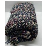 Handmade Crochet Afghan Throw Blanket Multicolor Speckled Fringe Knit