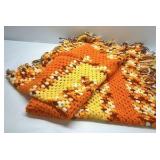 Handmade Crochet Afghan Throw Blanket Orange Yellow Brown Granny Square Fringe