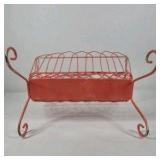 Vintage Metal Magazine Rack Scroll Handle Wire Basket Stand Coral