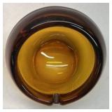 Vintage Amber Glass Ashtray Round Heavy Retro Design