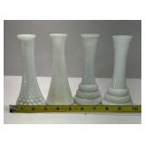Milk Glass Bud Vases Lot of 4 Vintage Hobnail Paneled Floral Small Vases