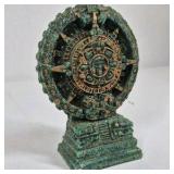 Aztec Mayan Calendar Stone Sculpture Green Patina Decorative Statue