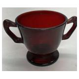 Ruby Red Glass Creamer Sugar Bowl Pedestal Cups Set Vintage Style