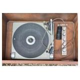 Vintage Record Player Console Stereo Turntable Wicker Front Cabinet