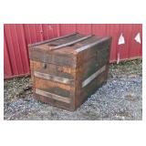 Antique Wood Steamer Trunk Flat Top Chest Green Slat Metal Hardware