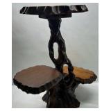Vintage Hand Carved Wood Plant Stand Tiered Carved Edge Root Base Display Table