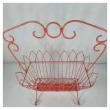 Vintage Metal Magazine Rack Scroll Handle Wire Basket Stand Coral