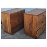 Mid Century Modern Nightstands Pair Walnut 3 Drawer End Tables Vintage Style