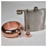 Lot of 2 Flasks Stainless Steel 5oz Hip Flask and Blush Ring Flask
