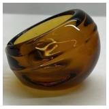 Vintage Amber Glass Ashtray Round Heavy Retro Design