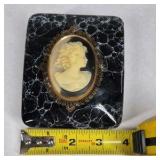 Vintage Style Cameo Jewelry Trinket Box Black Marble Look Hinged Case