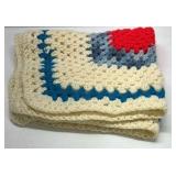 Handmade Crochet Doily Red Blue Cream Granny Square Pattern