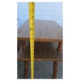Vintage Woodgrain Laminate End Tables Pair Two Tier Side Tables Turned Legs