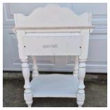 Vintage White Wood Nightstand End Table Scalloped Trim Drawer Shelf