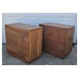 Mid Century Modern Nightstands Pair Walnut 3 Drawer End Tables Vintage Style