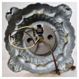 Vintage Amber Glass Table Lamp Embossed Pattern Black Base Mid Century Style