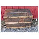 Antique Wood Steamer Trunk Flat Top Chest Green Slat Metal Hardware