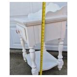 Vintage White Wood Nightstand End Table Scalloped Trim Drawer Shelf