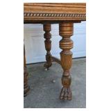 Antique Oak Dining Table Claw Foot Carved Legs Beveled Edge Extension Leaves Early American