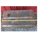 Antique Wood Steamer Trunk Flat Top Chest Green Slat Metal Hardware
