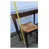 Wood Console Table with Woven Rush Seat Stools Nesting Side Table Set