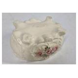Floral Porcelain Trinket Box Footed Jewelry Dish Pink Rose Lidded Vanity Box