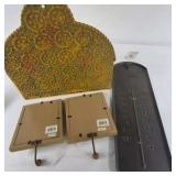 Vintage Kitchen Wall Decor Lot of 4 Tin Wall Pocket Hooks Thermometer Plaques