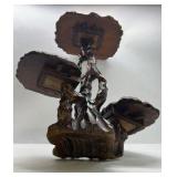 Vintage Hand Carved Wood Plant Stand Tiered Carved Edge Root Base Display Table