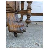 Antique Oak Dining Table Claw Foot Carved Legs Beveled Edge Extension Leaves Early American