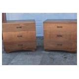 Mid Century Modern Nightstands Pair Walnut 3 Drawer End Tables Vintage Style