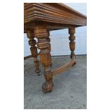 Antique Oak Dining Table Claw Foot Carved Legs Beveled Edge Extension Leaves Early American