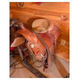 Western Saddle - 16-Inch Seat, Basketweave Leather, Roughout Seat