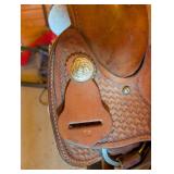 Western Saddle - 16-Inch Seat, Basketweave Leather, Roughout Seat