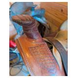 Western Saddle - 16-Inch Seat, Basketweave Leather, Roughout Seat