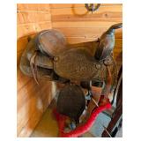 Western Saddle Floral Tooled Leather With Sheepskin Pad
