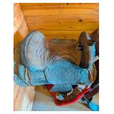 Western Saddle Floral Tooled Leather With Sheepskin Pad