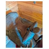 Western Saddle Floral Tooled Leather With Sheepskin Pad